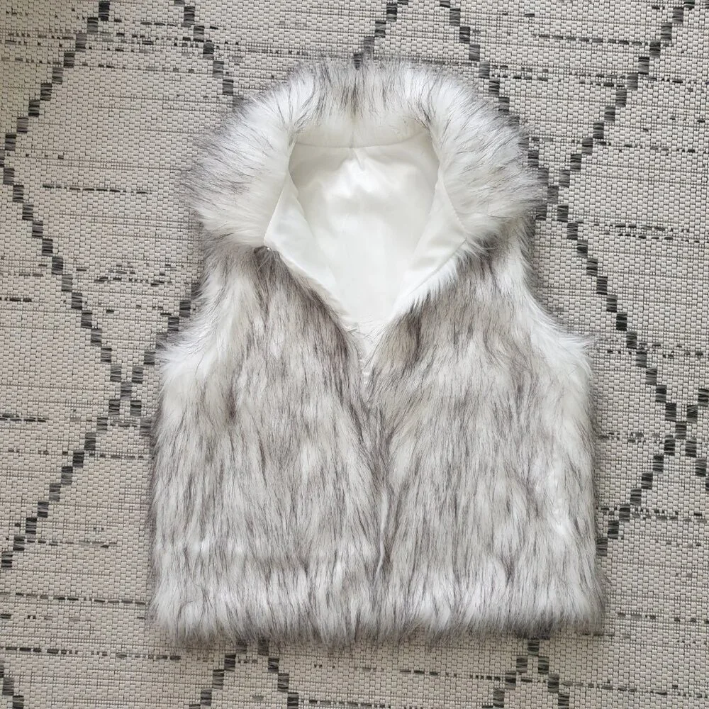 Nordstrom Faux Fur Vest White Black Longline Women's Luxurious Pockets Jacket S - Picture 3 of 11